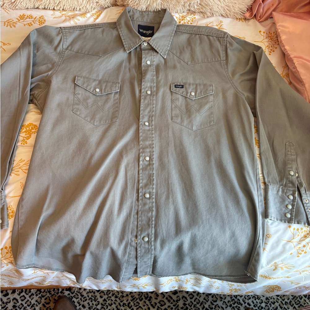 Wrangler Men's gray twill cotton Western shirt XLT